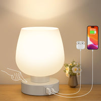 1 x RAW Customer Returns kakanuo Bedside Lamp, Dimmable Touch Table Lamp in White Glass with USB-C A Ports, Small Bedside Lamp with Cord for Bedroom Living Room Office Bulb Included  - RRP €32.99