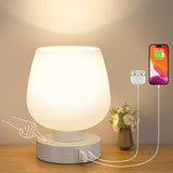 1 x RAW Customer Returns kakanuo Bedside Lamp, Dimmable Touch Table Lamp in White Glass with USB-C A Ports, Small Bedside Lamp with Cord for Bedroom Living Room Office Bulb Included  - RRP €32.99