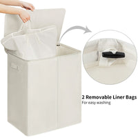 1 x RAW Customer Returns Chrislley 154L laundry basket with lid, laundry collector 2 compartments with lid and 2 laundry bags, laundry sorter large XXXL for bedroom, laundry room, closet, bathroom, college beige  - RRP €39.99