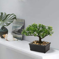 1 x RAW Customer Returns Artificial Bonsai Lifelike Artificial Plant Artificial Tree Bonsai Cedar Pine Podocarpus Plastic Plant Artificial Plant with Ceramic Planter in Black for Bathroom Decoration Desktop Office Windowsill - RRP €18.0