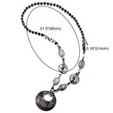 1 x RAW Customer Returns COOLSTEELANDBEYOND Large Statement Necklaces, Long Bead Chain Gemstones, Circle Charm Sparkling Resin Animal Style Print, Black - RRP €18.14