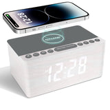 1 x RAW Customer Returns ANJANK Wooden Radio Alarm Clock Digital with Wireless Charging, 10W Fast Wireless Charger for Iphone Android, Bedroom Mobile Phone USB Charging Function White - RRP €44.36