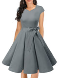 1 x RAW Customer Returns Dresstells Women s Vintage Tea Length Prom Swing Cocktail Party Cap Sleeve Dress - Grey - Small - RRP €41.16