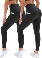 1 x RAW Customer Returns DDOBB Pack of 2 Sports Leggings Women High Waist Sports Leggings Women Long With Pockets Gym Leggings Opaque Black Sports Pants Elastic Tummy Control Yoga Pants Fitness Running Pants Black 2, XXL  - RRP €28.22