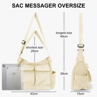 1 x Brand New Crossbody Bags, Retro, Canvas, Large Capacity, Hobo Bag, Messenger Bag, Multi-Pocket, Casual, Shoulder Strap Bag, White, white, 40CM 34CM 15CM - RRP €60.0