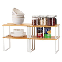 1 x RAW Customer Returns Bamboo Closet Shelf Organizer, 4 Pack - Expandable and Stackable Shelf for Closets, Kitchen, Bathroom, Living Room - White - RRP €31.99