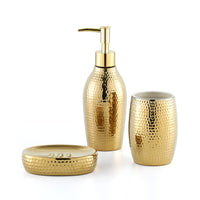 1 x RAW Customer Returns Soap dispenser set gold, 3-piece bathroom accessory set made of ceramic, soap dish and luxurious toothbrush cup set for bathroom guest toilet - RRP €26.99