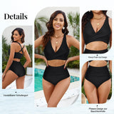 1 x RAW Customer Returns JASAMBAC High Waist Bikini Women Set Tummy Control Swimsuit, Twsit Cross Push Up Bikini Top And High Waist Bikini Bottoms, Soft High Quality Swimwear Swimsuits For Beach - RRP €32.27