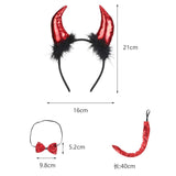 28 x Brand New KEELYY 3 Piece Devil Horns Costume Set, Devil Horns Headband Devil Ears, Red Devil Costume with Hairband Bow Tie Devil Tail for Halloween Carnival Cosplay Masquerade - RRP €169.12