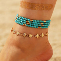 1 x Brand New Jovono 5 Pack Bohemian Style Beaded Anklet Bracelets in Gold Scalloped Beads for Women and Girls - RRP €15.6