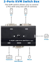 1 x RAW Customer Returns TCNEWCL 2 Port KVM Switch VGA with 2-in-1 Cable, VGA USB KVM Switcher 2 PCs 1 Monitor, with 3 USB 2.0 Interfaces for Keyboard, Mouse, Printer, U Drive, Support 1080P Full HD - RRP €19.99