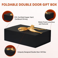 1 x Brand New Gift Box with Lid for Gifts, Small Gift Boxes with Bow, Greeting Cards Double Door Design, Christmas Gift Box Gift Box for Birthday Packaging S 21x20x10cm -2Pack, Black  - RRP €13.1