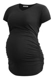 1 x RAW Customer Returns Smallshow Women s Maternity Top V Neck Pregnancy Side Ruched Maternity Clothes Tops T Shirt 3 Pack,Black-Deep Green-Light Grey,M - RRP €43.99