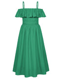 1 x Brand New Girls Dress 122 Festive Summer School Party Casual A-Line Spaghetti Straps Long Dresses 128 Green - RRP €27.6