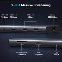 1 x RAW Customer Returns UGREEN Revodok Pro 109 USB C Hub 10Gbps USB A 3.2 USB C 3.2, HDMI 4K 60Hz, PD100W, Ethernet, SD TF, USB C Docking Station compatible with iPhone 15, MacBook Pro Air, Surface, Galaxy S24 S23 etc. - RRP €64.04