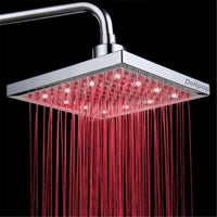 1 x RAW Customer Returns DAXGD LED Shower Head Square 20cm Temperature Control 3 Color Changing Water Flow Powered Top Spray Shower Head ABS Chrome Finish 12 LEDs for Bathroom - RRP €30.86