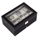 1 x RAW Customer Returns Tebery 12 Slot Watch Box Case lockable with glass lid, 2 layers watch holder organizer display with 1 drawer for rings and bracelets, gift for boyfriend Father s Day birthday gifts - RRP €28.42