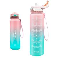 2 x Brand New ONTYZZ Leak-Proof Sports Bottle Tritan Straw Water Bottle Kids Time Keeper for Fitness Camping Yoga Cycling Outdoor Sports Water Cup 1L Pink-Blue - RRP €23.6