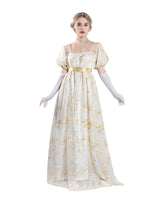 1 x RAW Customer Returns FCCAM Golden Regency Dresses for Women 1800s Vintage Dress Victorian Ball Gown with Gloves XL - RRP €50.4