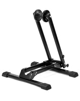 1 x RAW Customer Returns QWORK Folding Bicycle Stand, Aluminum Alloy Floor Bicycle Stand for Home, Garage, Bicycle Shop - RRP €35.28