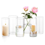 1 x RAW Customer Returns Hewory cylinder vase glass flower vase modern vases large glass cylinder with base glass vase 20 cm high, lantern glass candle holder for pillar candles floating candles for living room wedding table decoration, 6pcs - RRP €43.51