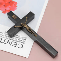 1 x RAW Customer Returns Garneck Christian Wood Wall Cross Art Craft Hanging Zinc Alloy Jesus Christian Cross Gift Wall Decoration for Home Black  - RRP €20.4