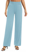 1 x RAW Customer Returns EXCHIC Women Solid Loose Straight Leg Palazzo Pants High Waist Elastic Casual Trousers with Pockets M, Light Blue  - RRP €27.98