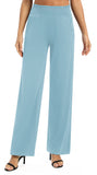 1 x RAW Customer Returns EXCHIC Women Solid Loose Straight Leg Palazzo Pants High Waist Elastic Casual Trousers with Pockets M, Light Blue  - RRP €27.98