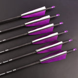 1 x RAW Customer Returns SHARROW 32 inch Carbon Arrows for Archery Spine 500 Carbon Arrow Hunting Bow Arrows Hunting Arrows with 4 inch Natural Feathers for Bow and Arrow Recurve Bow Compound Bow Purple, 12P  - RRP €48.76