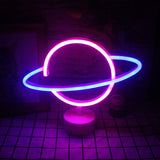 1 x RAW Customer Returns Planet neon light and base LED neon light table lamp light blue pink planet night light USB battery decoration sign except table children s room birthday party wedding supplies 9.4 x 11.8 inches ... - RRP €19.15