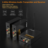 1 x RAW Customer Returns YMOO 2.4GHz audio wireless transmission transmitter receiver kit, RCA 3.5mm jack audio adapter, 20ms low latency, 192kHz 24Bit HiFi stereo for TV PC to subwoofer speaker CD player amp, 320 feet - RRP €99.99