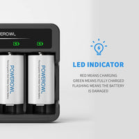 1 x RAW Customer Returns POWEROWL D battery with 4-way charger, battery charger Type-C USB quick charge for AA AAA CD NI-MH batteries Rechargeable D batteries - 4 pieces - RRP €41.3