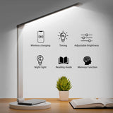 1 x RAW Customer Returns LED Desk Lamp Eye Protection, 24W Table Lamp with Adapter, LED Night Light, Touch Control, Wireless Charging for Smartphones, 10 Dimmable Lights, Memory Function, Timer - RRP €33.43