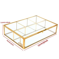 1 x RAW Customer Returns Homtone 4 Compartments Golden Copper Vintage Glass Box, Clear Keepsake Box, Jewelry Organizer and Counter Top Collection, Display Case, Decorative Clear Glass and Brass Box - RRP €29.21