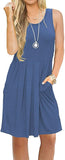 1 x Brand New AUSELILY Women s Summer Dress Sleeveless Mini Casual Pleated Knee Dress with Pocket S,Beja blue  - RRP €23.99