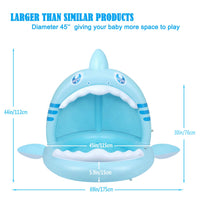 1 x RAW Customer Returns Baby pool, shark paddling pool for toddlers with canopy, children s inflatable pool with water sprinkler, water play center for children indoors and outdoors - RRP €31.36