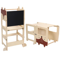 1 x RAW Customer Returns labebe foldable learning tower, Montessori learning tower, 3 in 1 learning chair for children with message boards from 1 year old made of wood material - RRP €107.63