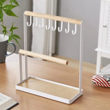 1 x RAW Customer Returns EUNEWR jewelry stand, jewelry holder with wooden tray and hooks, white chain holder for necklaces, earrings, rings, bracelets, watches, 22 x 10 x 26 cm Type A  - RRP €19.75