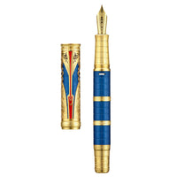 1 x RAW Customer Returns Hongdian D5 Qin Dynasty Fountain Pen Blue Gold, Extra Fine Nib Piston Filling Pen, Retro Chinese Totem Engraving Smooth Writing Fountain Pen with Pen Box Set - RRP €60.49