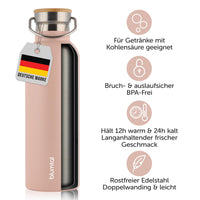 1 x RAW Customer Returns Blumtal Thermos bottle 750ml - double-walled stainless steel drinking bottle 750ml - insulated bottle 750ml BPA free - stainless steel drinking bottle 750ml - tea bottle - thermo - sports bottle - Mellow Rose - RRP €20.16