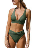 1 x RAW Customer Returns YBENLOVER Women s High Waist Bikini Sexy Push-up Swimsuit V-Neck Two-Piece Bathing Suit Swimwear, Army Green, M - RRP €24.0