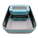 1 x RAW Customer Returns Portable Stainless Steel Lunch Box, Bento Box, Bread Box, Sauce Tin, Flat Set of 2 910ml and 192ml , Food Grade 304 Stainless Steel - Blue - RRP €15.02