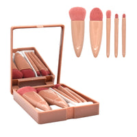 1 x Brand New Skyzone Portable 5pcs Makeup Brushes with Mirror Case, Professional Makeup Brush Set Foundation Eyeshadow Blush Loose Powder Brush Synthetic Kabuki Face Makeup Brush - RRP €18.0