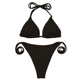 1 x RAW Customer Returns EONAR Bikini Women Set Sexy Classic Triangle Bikini Top Adjustable Two Piece Swimsuit High Elasticity Swimwear Solid Color Bikini for Women XL, Black  - RRP €33.28