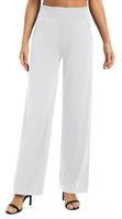 1 x RAW Customer Returns EXCHIC Women s Plain Loose Straight Cut Palazzo Trousers High Waist Stretchy Lounge Trousers with Pockets XXL, White  - RRP €27.2