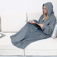 1 x Brand New KAZOLEN Women s Hoodie Blanket Gray Plush Hooded Sweater with Sleeves TV Plaid Blankets Adult Men, Winter Sweatshirt with Giant Pocket - RRP €35.19