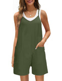 1 x Brand New heekpek Jumpsuit Women Short Summer Sleeveless Loose Overall Short V-Neck Spaghetti Strap Playsuit Casual Dungarees Women with Pockets, Army Green, L - RRP €27.6