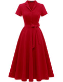 1 x RAW Customer Returns Wedtrend Women s Vintage Cocktail Dress A Line Midi Long V Neck Evening Dress Elegant Casual Dress,Red,XXL - RRP €42.99