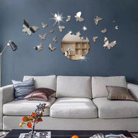 1 x RAW Customer Returns Shackcom Mirror Wall Stickers 18 Pack 3D Butterflies DIY Silver Acrylic Wall Sticker Self Adhesive Mirror for Living Room Bedroom Bathroom Wall - RRP €20.4