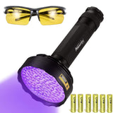 1 x RAW Customer Returns Alonefire SV128 395nm UV Flashlight 128 LED Blacklight Flashlight for Scorpion, Pet Urine Detector, Dry Stain, Carpet, Floor with UV Protection Glasses, 6 x AA Batteries Included - RRP €30.29